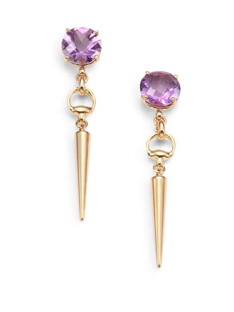 gucci double g flower drop earrings|gucci 18k amethyst earrings.